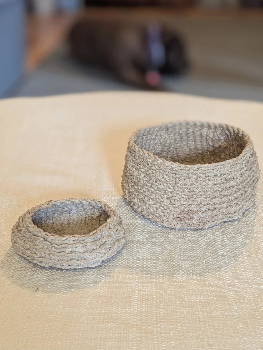 Crocheted Natural Honey Jute Crochet Small Storage Bowls
